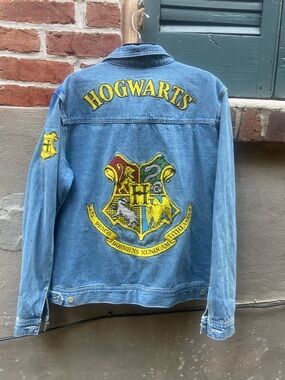 Hogwarts Light Blue Denim Jacket with Embroidered Crest